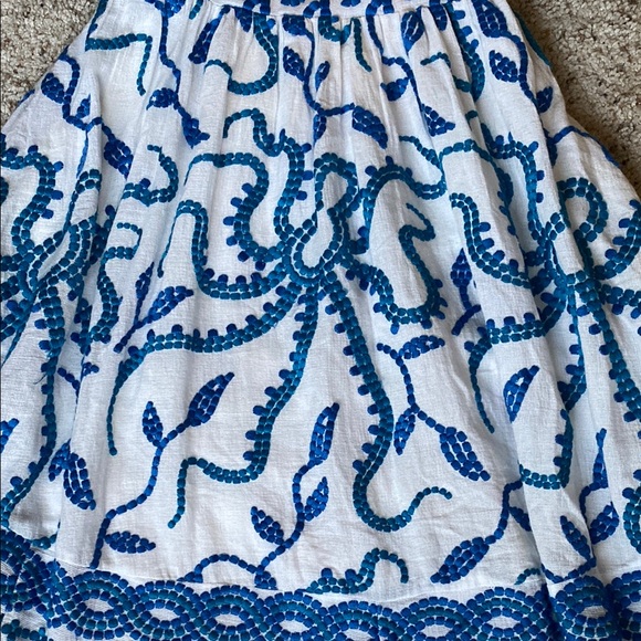 Anthropologie Blue and White Halter Plunge Midi Sundress - Picture 5 of 9
